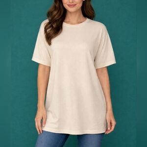 VTG BELFORD Cream Short Sleeve Knit Crew Neck Tunic